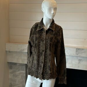 Urban Tribe Brown Cotton Enbroidered & Beadrd Jacket with Crochet Trim Size M